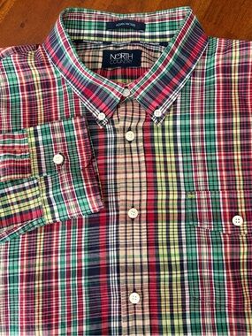 North‎ Country Plaid Long Sleeve 100% Cotton Woven Indian Madras Button Up Shirt